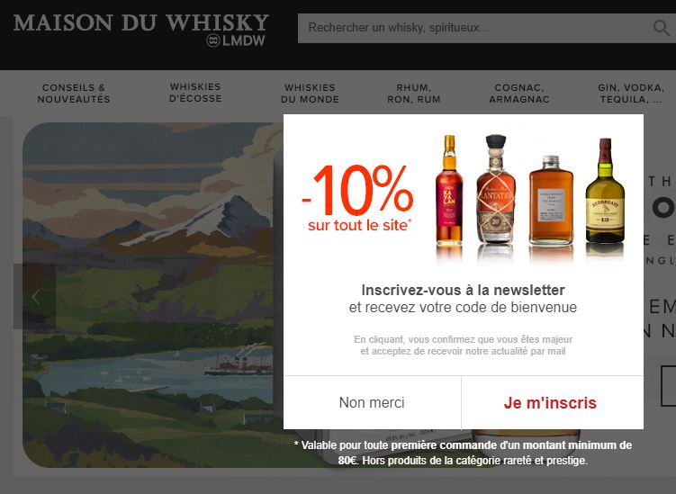 code promo inscription newsletter - Maison du Whisky